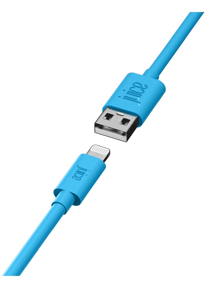 جوس كابل JUICE USB-A إلى Apple Lightning، مصنوع من مادة TPE معاد تدويرها بنسبة 100% ومعزّز للمتانة، يدعم الشحن ونقل البيانات، معتمد من MFI للشحن السريع، متوافق مع أحدث الطرازات: iPhone 17 و16 و15 و14 و13 و12 و11 Pro Max وXR وXS وX و8 وSE، بالإضافة إلى iPad، بطول 2 متر، باللون الأزرق المائي (Aqua). - Image 3