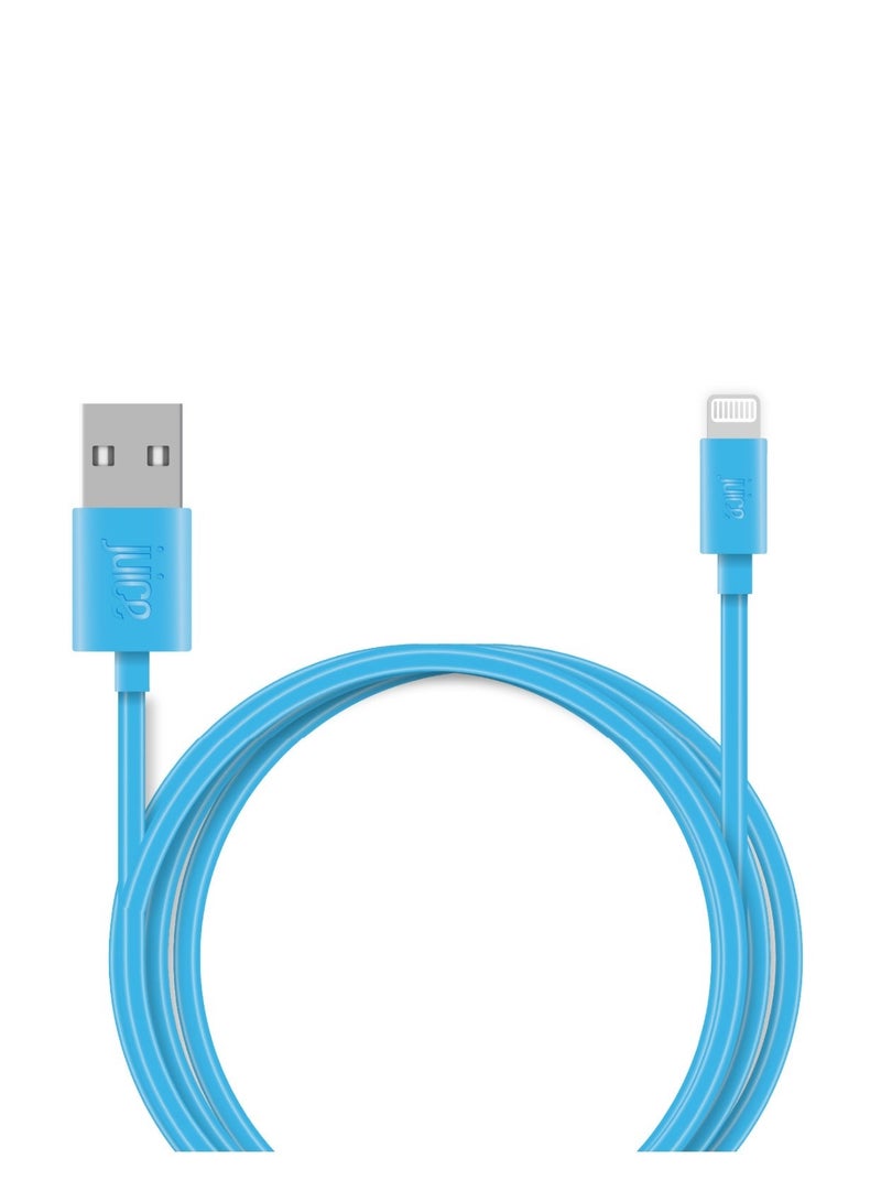 جوس كابل JUICE USB-A إلى Apple Lightning، مصنوع من مادة TPE معاد تدويرها بنسبة 100% ومعزّز للمتانة، يدعم الشحن ونقل البيانات، معتمد من MFI للشحن السريع، متوافق مع أحدث الطرازات: iPhone 17 و16 و15 و14 و13 و12 و11 Pro Max وXR وXS وX و8 وSE، بالإضافة إلى iPad، بطول 2 متر، باللون الأزرق المائي (Aqua). - Image 4