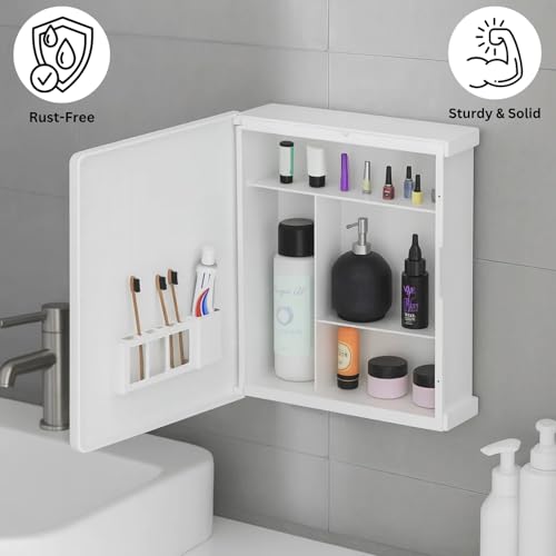 Well Set New Rich Look Bathroom Cabinet with Mirror White | Storage Organiser | Strong Plastic Bathroom Shelves Wall Mounted | Mirror Cabinet- (Made in India) - Image 4