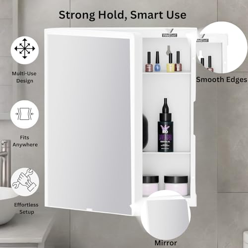 Well Set New Rich Look Bathroom Cabinet with Mirror White | Storage Organiser | Strong Plastic Bathroom Shelves Wall Mounted | Mirror Cabinet- (Made in India) - Image 3