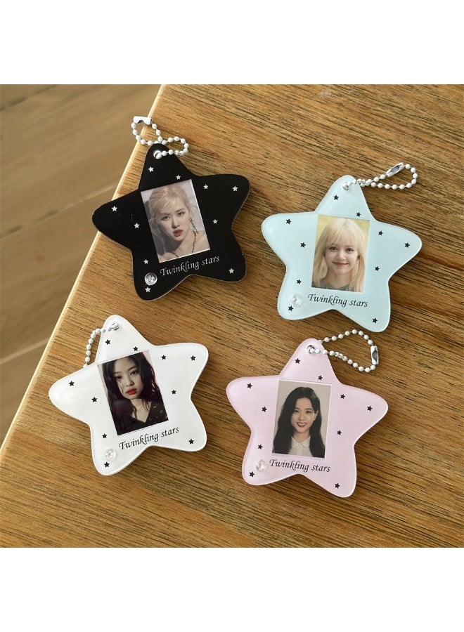 NIBEMINENT 1 - Piece Pentagram Kpop Photo Card Holder Pendant Key Chain ID Badge Holder ID Card Holder Photo Card Protector for School ID Office ID Access Card for Women Girls - Image 2