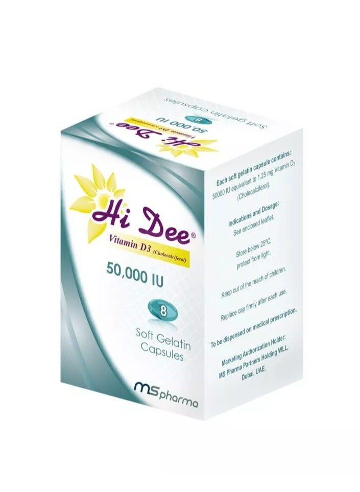 ms pharma Hi Dee Vitamin D3 50000 IU Soft Gelatin Capsules 8's - Image 1
