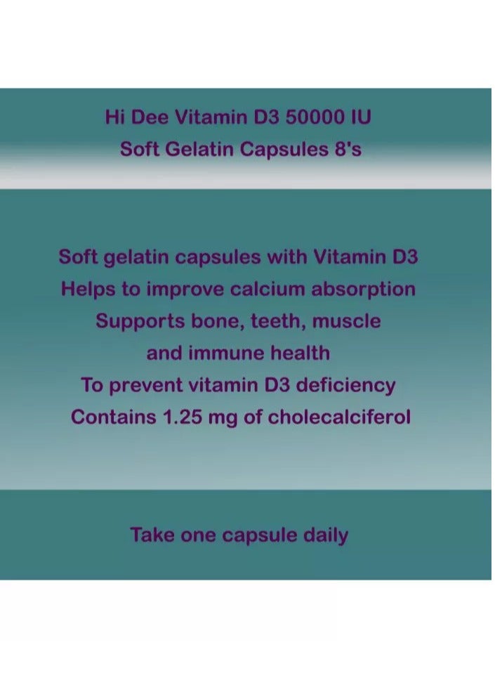 ms pharma Hi Dee Vitamin D3 50000 IU Soft Gelatin Capsules 8's - Image 3