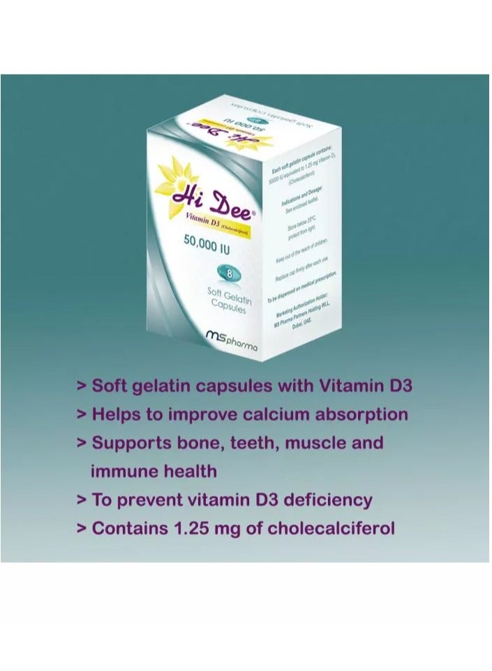 ms pharma Hi Dee Vitamin D3 50000 IU Soft Gelatin Capsules 8's - Image 2