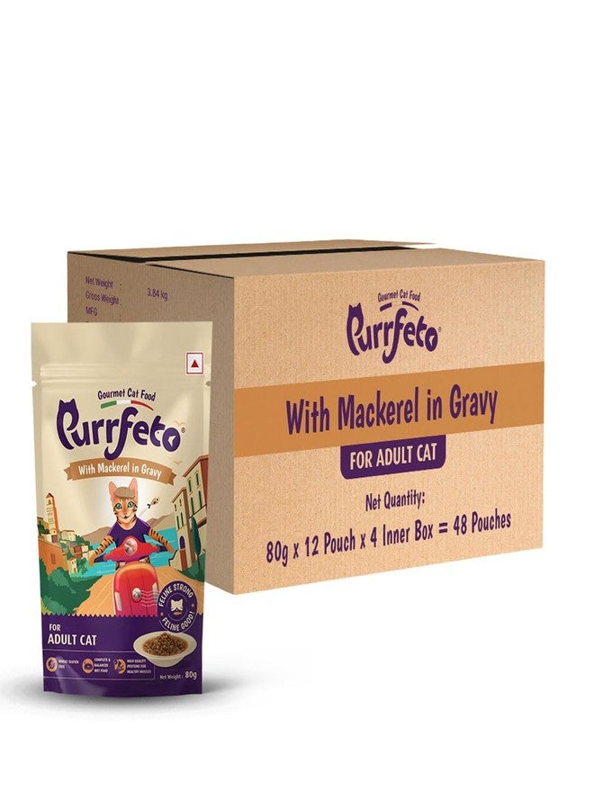 Purrfeto Adult Wet Cat Food | Mackerel in Gravy |80 GMS, Pack of 48| Gluten Free | Supports Hydration | Highly Palatable - Image 1