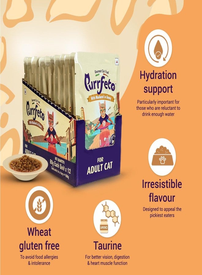 Purrfeto Adult Wet Cat Food | Mackerel in Gravy |80 GMS, Pack of 48| Gluten Free | Supports Hydration | Highly Palatable - Image 4