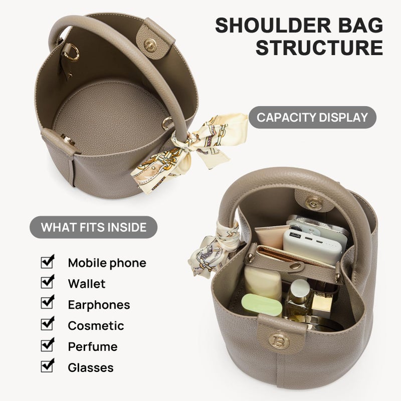 BOSTANTEN Small Crossbody Bags for Women Vegan Leather Mini Bucket Handbag Removable Shoulder Strap Camel Brown - Image 5