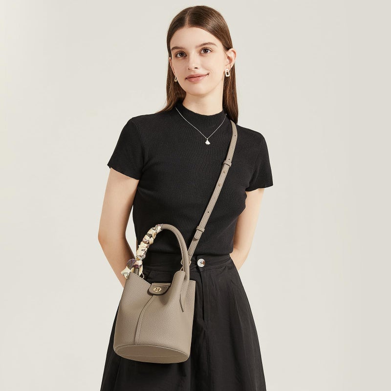 BOSTANTEN Small Crossbody Bags for Women Vegan Leather Mini Bucket Handbag Removable Shoulder Strap Camel Brown - Image 2