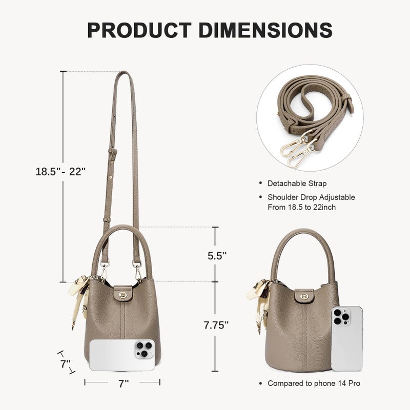 BOSTANTEN Small Crossbody Bags for Women Vegan Leather Mini Bucket Handbag Removable Shoulder Strap Camel Brown - Image 4