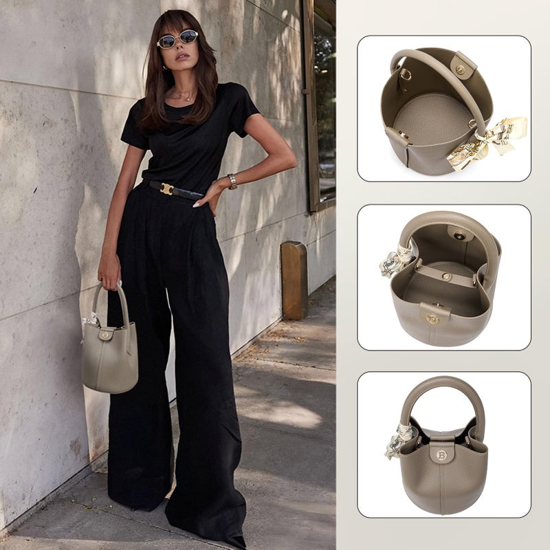 BOSTANTEN Small Crossbody Bags for Women Vegan Leather Mini Bucket Handbag Removable Shoulder Strap Camel Brown - Image 3