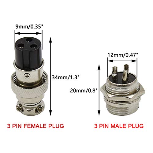 Hxchen 3 Pin Metal Male Female Panel Connector 12mm GX12-3P Silver Aviation Plug - (2 Sets) - Image 2