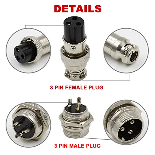 Hxchen 3 Pin Metal Male Female Panel Connector 12mm GX12-3P Silver Aviation Plug - (2 Sets) - Image 3