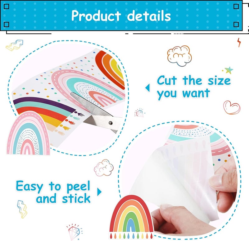 كلاراكو حدود لوحة إعلانات قوس قزح بطول 69 قدمًا، حدود قوس قزح مستقيمة مع قلوب، ملصقات جدارية للوحات الإعلانات في الفصول الدراسية، حواف ذاتية اللصق لتزيين المنزل والمدرسة (بأسلوب أنيق) - Image 2
