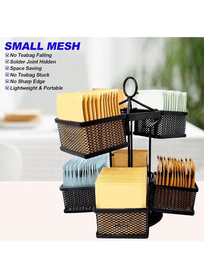 Arabest Tea Bag Organizer Storage Holder 360-Degrees Spinning Carousel, 8 Compartments TeaBags Display Rack with Lazy Susan Platform for Kitchen, Home, Office Coffee Bar Counter, Black - Image 2