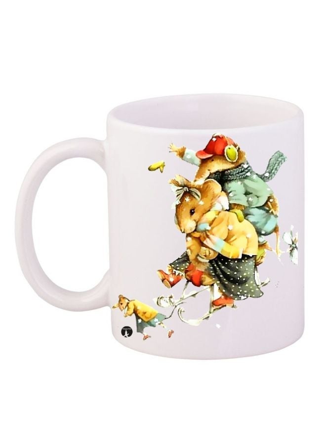 RYN Bunny Printed Coffee Mug White/Brown/Green 11ounce