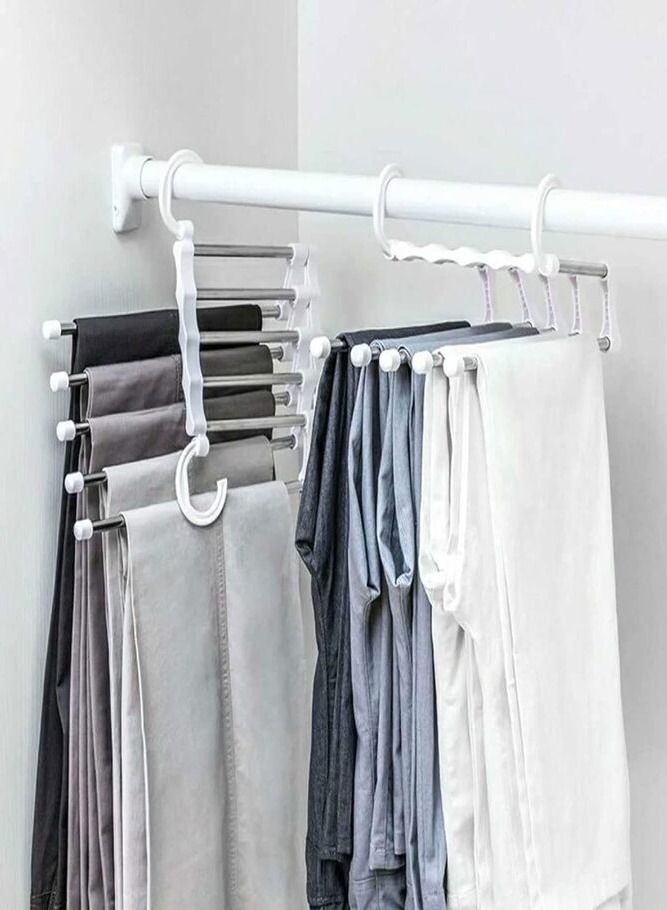 AMERTEER 3- Piece Space Saving Stainless Steel Closet Organizer Multi Functional Trouser Storage Rack for Efficient Wardrobe Management and Drying - Image 5