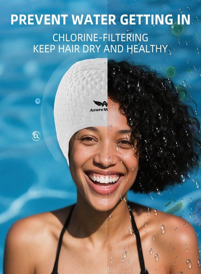 AzureWings Upgrade Large Swim Cap for Women and Men, Silicone Swimming Caps for Curly Short Medium Long Hair, Comfortable Bathing Cap Hat to Keep Your Hair Dry (White) - Image 5