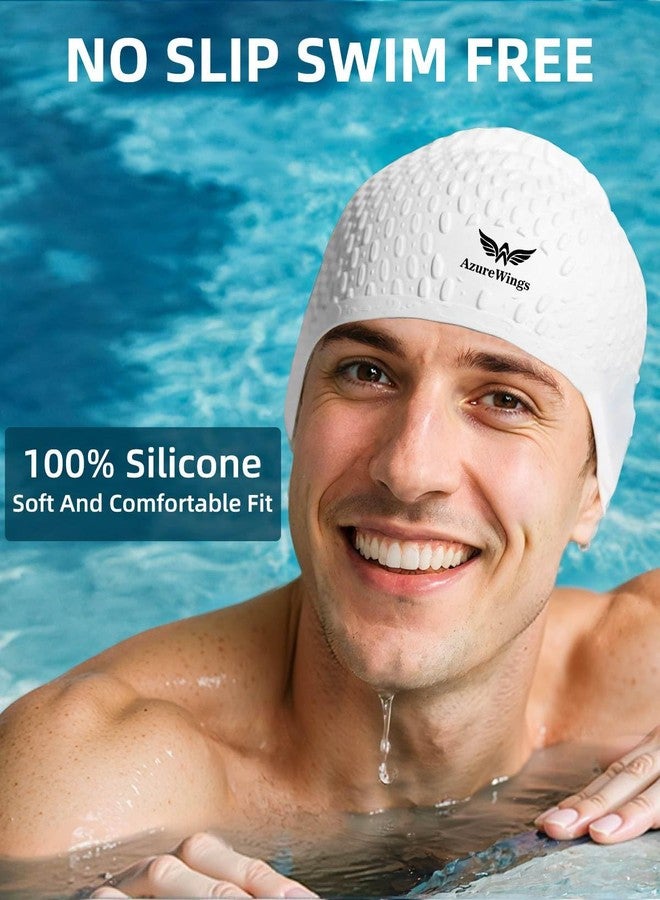 AzureWings Upgrade Large Swim Cap for Women and Men, Silicone Swimming Caps for Curly Short Medium Long Hair, Comfortable Bathing Cap Hat to Keep Your Hair Dry (White) - Image 4