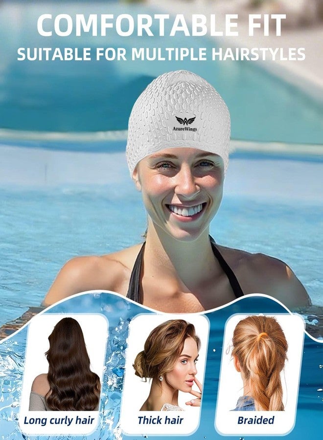 AzureWings Upgrade Large Swim Cap for Women and Men, Silicone Swimming Caps for Curly Short Medium Long Hair, Comfortable Bathing Cap Hat to Keep Your Hair Dry (White) - Image 3