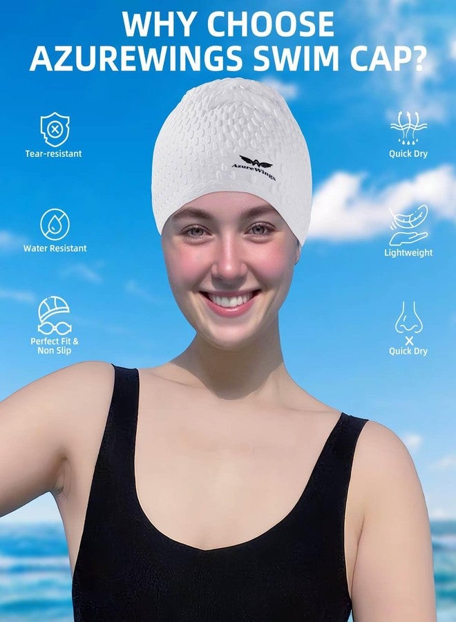 AzureWings Upgrade Large Swim Cap for Women and Men, Silicone Swimming Caps for Curly Short Medium Long Hair, Comfortable Bathing Cap Hat to Keep Your Hair Dry (White) - Image 2