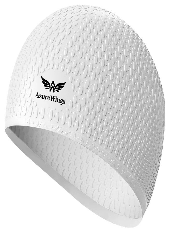 AzureWings Upgrade Large Swim Cap for Women and Men, Silicone Swimming Caps for Curly Short Medium Long Hair, Comfortable Bathing Cap Hat to Keep Your Hair Dry (White) - Image 1