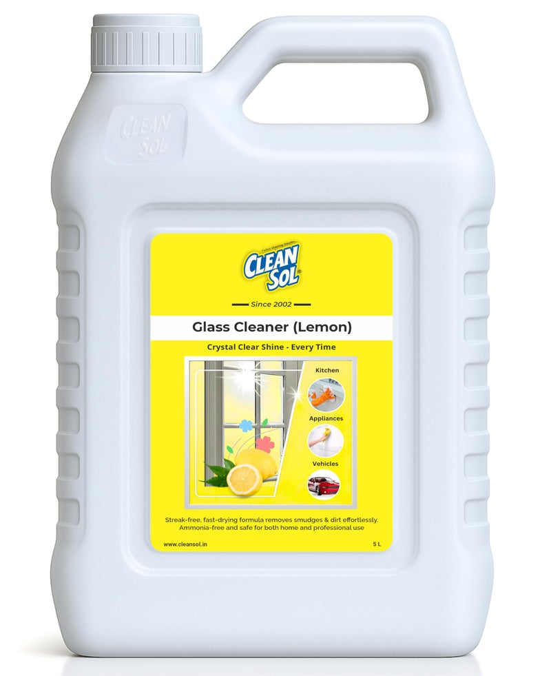 Cleansol Glass Cleaner Spray – Lemon Fragrance | Streak-Free, Non-Toxic, Ammonia-Free, Eco-Friendly Multi-Surface Cleaner for Windows, Mirrors, Car Windshields, Kitchen & Home Cleaning - 5 ltr - Image 1