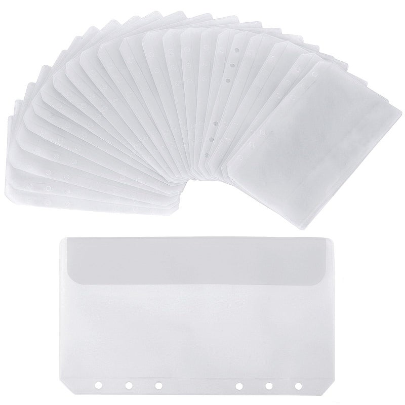 acDesign 24Pcs A6 Binder Pockets with No Zippers,Clear Zipless Budget Envelopes for Cash System,Budget Cash Envelopes for 6-Ring Notebook Binder - Image 1