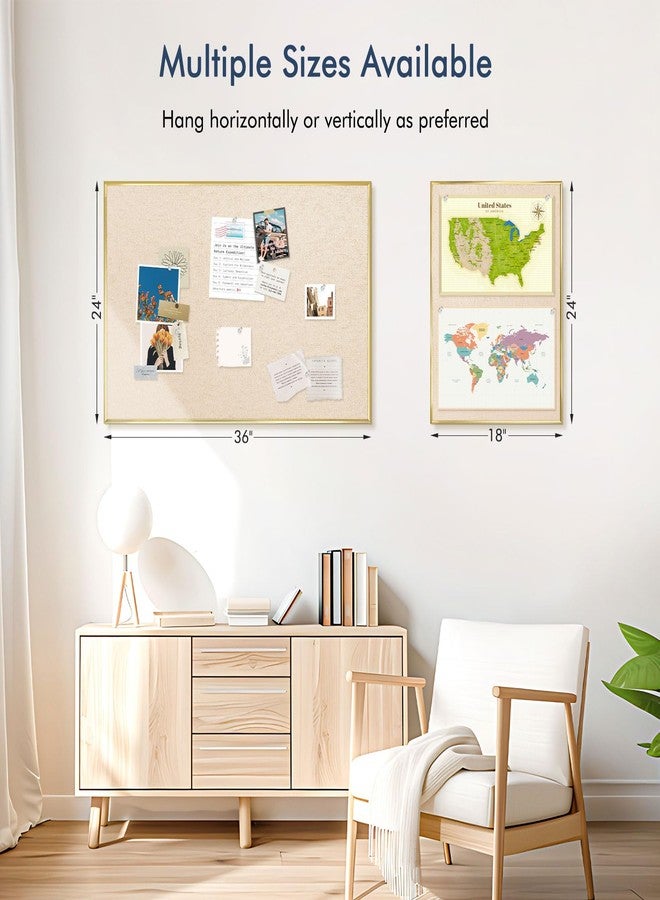 DOLLAR BOSS Bulletin Board with Linen 24'' x 18'' with Golden Aluminum Frame, Fabric Cork Boards for Walls, Decorative Pin Board for Office Home Café, Beige Brown - Image 5