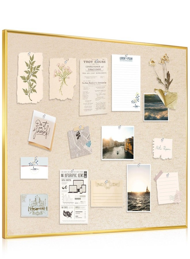 DOLLAR BOSS Bulletin Board with Linen 24'' x 18'' with Golden Aluminum Frame, Fabric Cork Boards for Walls, Decorative Pin Board for Office Home Café, Beige Brown - Image 1