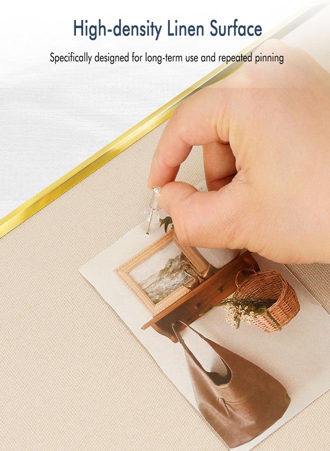 DOLLAR BOSS Bulletin Board with Linen 24'' x 18'' with Golden Aluminum Frame, Fabric Cork Boards for Walls, Decorative Pin Board for Office Home Café, Beige Brown - Image 2
