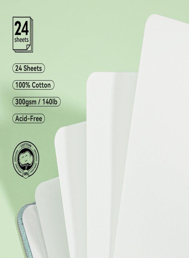 Lightwish Square Watercolor Journal,2 Pack Total 48 Sheets 100% Cotton,300gsm/140lb,Acid-Free,Hot Press Watecolor Sketchbook for Artists Adults Students,4.7 * 4.7 Inches(Light Green) - Image 2