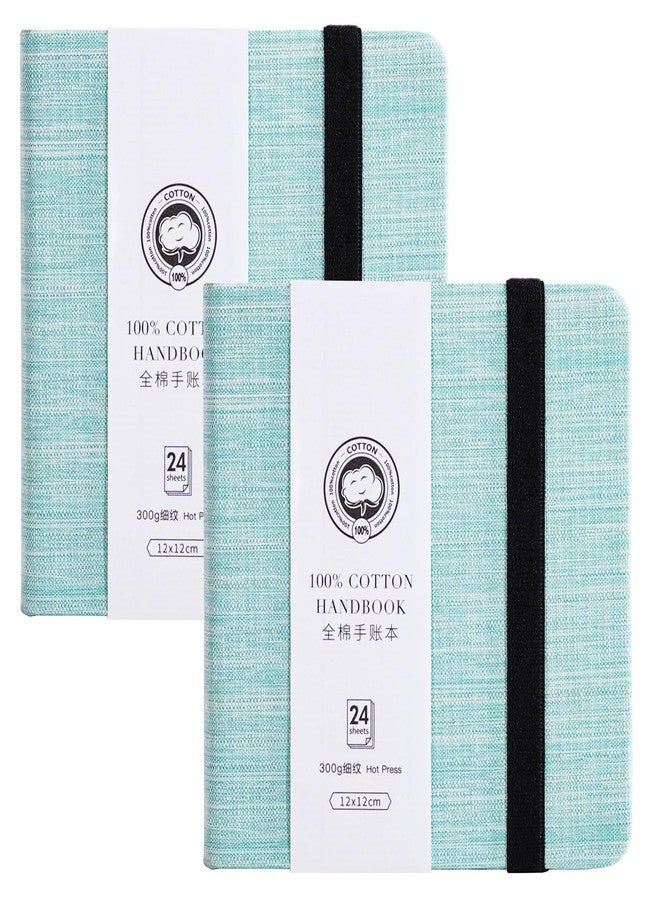 Lightwish Square Watercolor Journal,2 Pack Total 48 Sheets 100% Cotton,300gsm/140lb,Acid-Free,Hot Press Watecolor Sketchbook for Artists Adults Students,4.7 * 4.7 Inches(Light Green) - Image 1