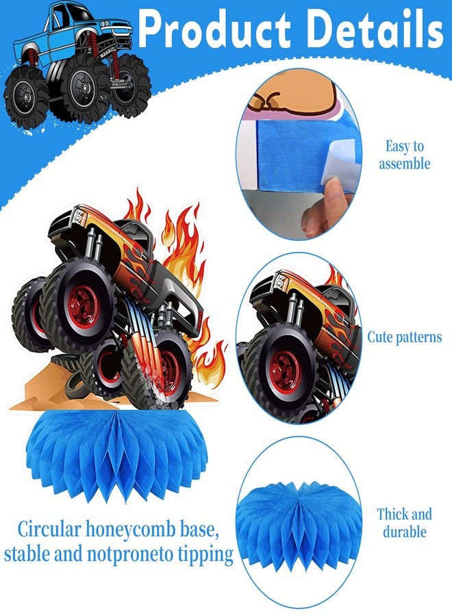 KEFAN 9 PCS Monster Truck Birthday Honeycomb Centerpieces, Cute Monster Truck Table Centerpieces for Birthday Party Baby Shower - Image 3