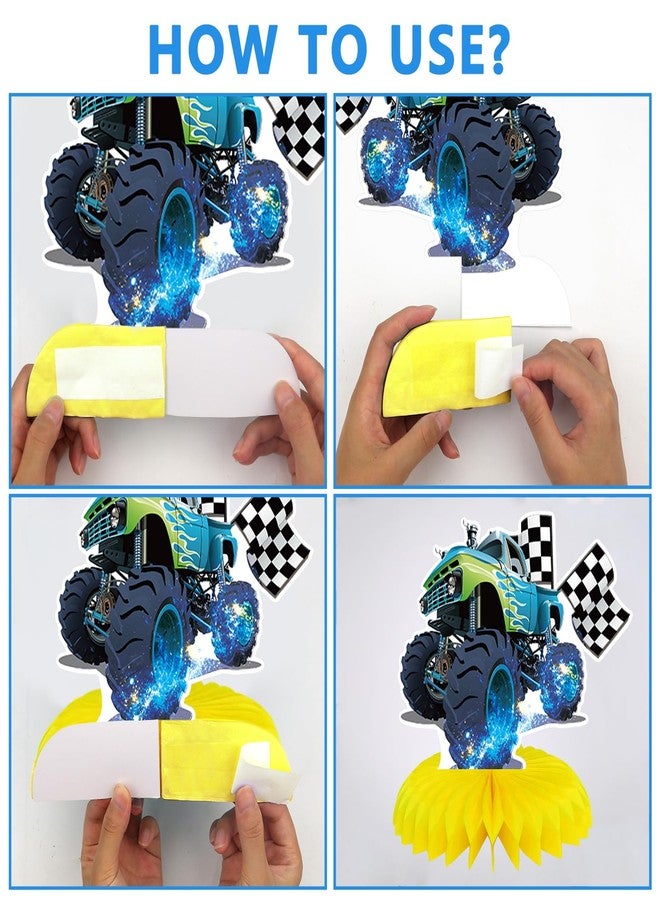 KEFAN 9 PCS Monster Truck Birthday Honeycomb Centerpieces, Cute Monster Truck Table Centerpieces for Birthday Party Baby Shower - Image 4