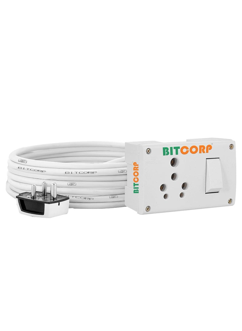BITCORP Bitcorp Extension Box 15A 16A 20A Amp 1 Way 3 Pin Plug and 1 Switch 2500W 20 Meter Long Length Cable Cord Compatible with Ac Refrigerator Washing Machine Microwave and Heavy Appliances White  - Image 1