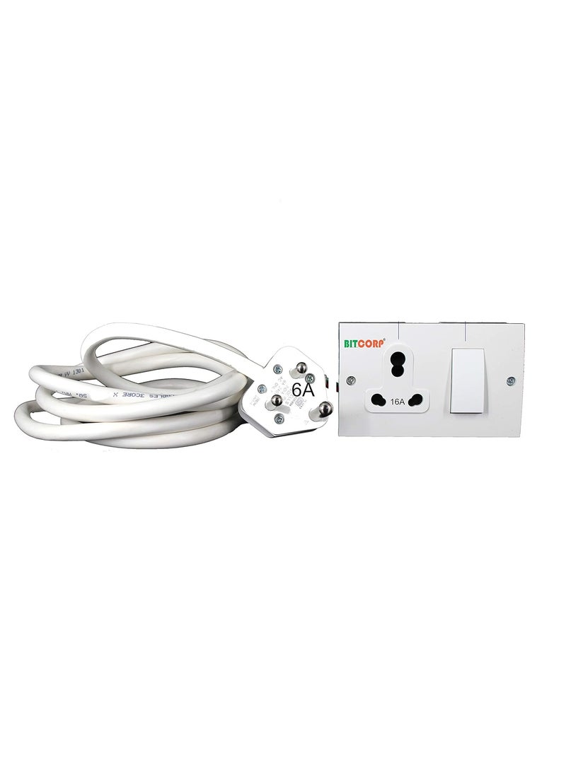BITCORP Bitcorp Extension Box 15A 16A 20A Amp 1 Way 3 Pin Plug and 1 Switch 2500W 20 Meter Long Length Cable Cord Compatible with Ac Refrigerator Washing Machine Microwave and Heavy Appliances White  - Image 3