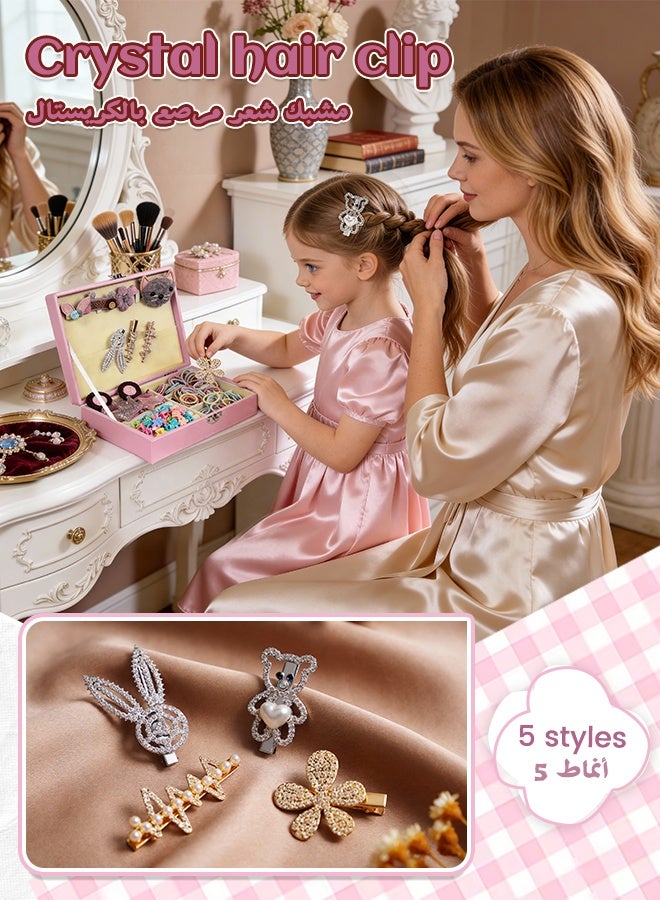 SOOO GOOD 142Pcs Girls Hair Accessories Gift Set, Cat Cute Hair Clips, Elastic Hair Bands and Bows with Leather Organizer Box, Suitable for Daily Hair Styling, Ideal Gifts for Girls Aged 3-16 - Image 4