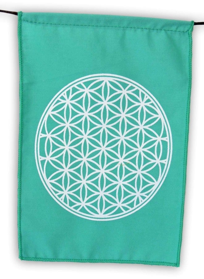 Hands Of Tibet Sacred Geometry Rainbow Prayer Flags Positive Energy Shri Yantra, flower of life, seed of life, (6X8 multi) Our flags are hand printed and stitched by a Balinese family in indonesia - Image 5