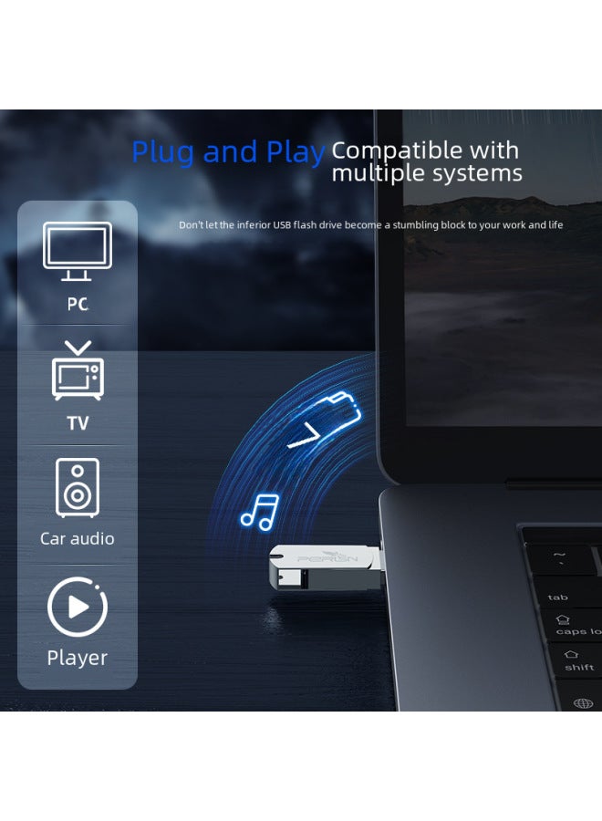 محرك فلاش USB دوار 64 جيجا بايت محرك فلاش USB قليل الدهون 32 جيجا محرك فلاش USB عالي السرعة 3.0 محرك فلاش USB بحروف معدنية 128 جيجا بايت USB للكمبيوتر - اللون: أبيض - السعة: USB3.0-32 جيجا بايت - Image 4