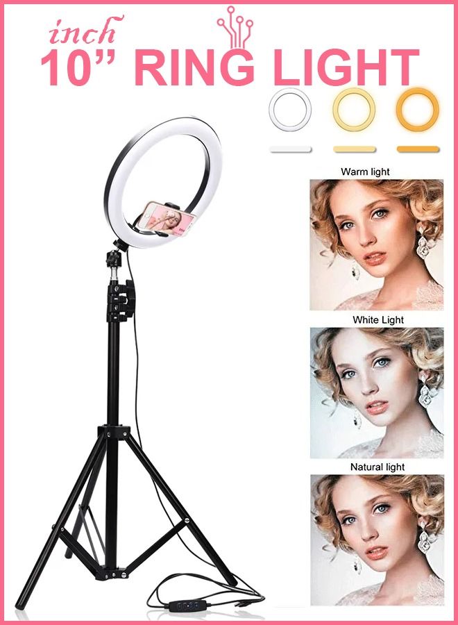 10 Inch Ring Light With Tripod Stand with Cell Phone Holder For Makeup Camera Photography Video Shoot YouTube Video Shoot TikTok Vlog Live Stream Compatible.