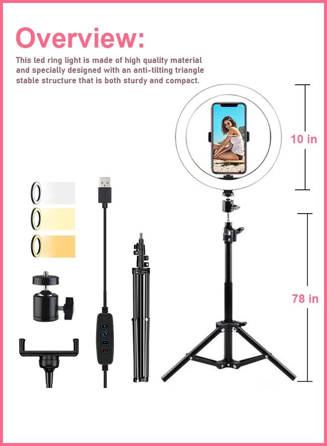 10 Inch Ring Light With Tripod Stand with Cell Phone Holder For Makeup Camera Photography Video Shoot YouTube Video Shoot TikTok Vlog Live Stream Compatible.