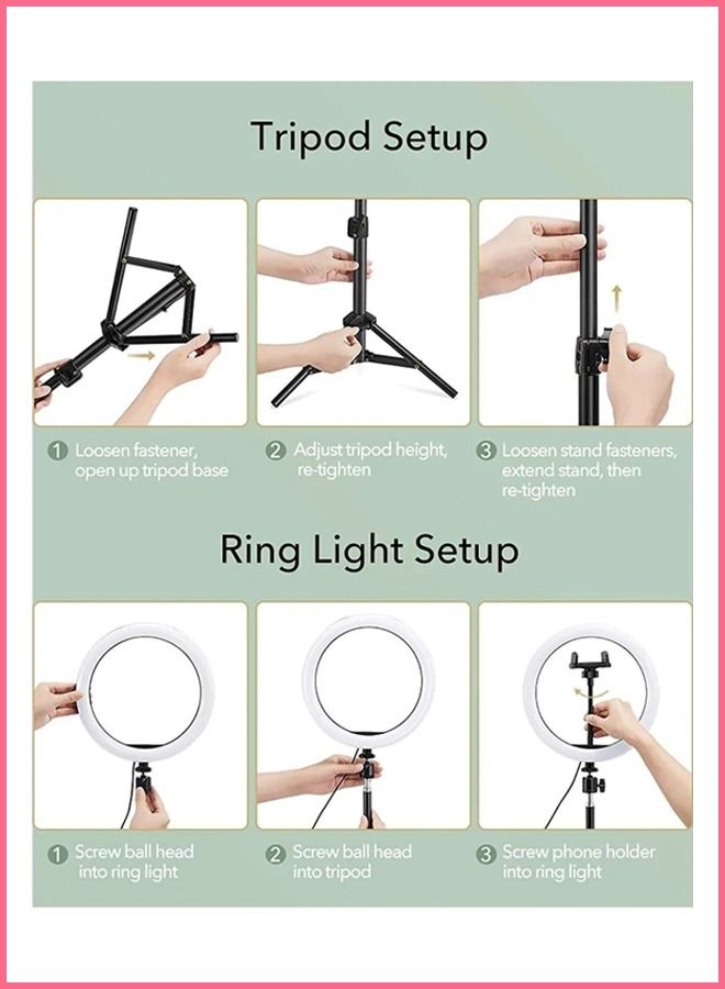 10 Inch Ring Light With Tripod Stand with Cell Phone Holder For Makeup Camera Photography Video Shoot YouTube Video Shoot TikTok Vlog Live Stream Compatible.