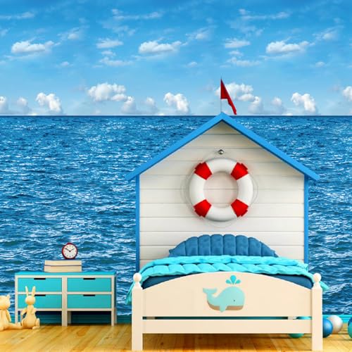Jectivs 4.5x33 Ft Ocean Sky Wall Backdrop Decorations,Roll of Plastic Blue Ocean Sky White Clouds Photography Background,Under The Sea Natural Scenery Wallpaper Summer Weeding Birthday Pool Party Photo Props - Image 5