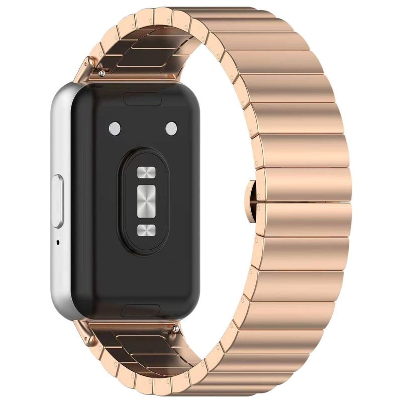 Adjustable Stainless Steel Link Smartwatch Band Compatible with Samsung Galaxy Watch with Fit Replacement Strap Rose Gold - Image 1