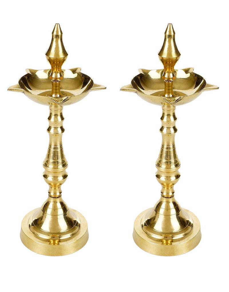 SH Retail Brass Decorative Oxidised Kerala Fancy Samai Oil Diya (Gold_1.1 Inch X 2.1 Inch X 7.8 Inch) - Image 1
