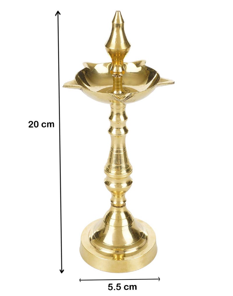 SH Retail Brass Decorative Oxidised Kerala Fancy Samai Oil Diya (Gold_1.1 Inch X 2.1 Inch X 7.8 Inch) - Image 3