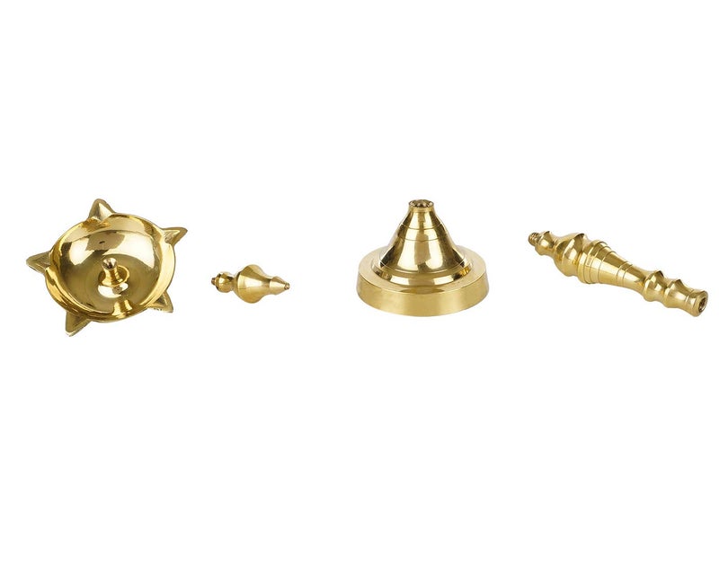 SH Retail Brass Decorative Oxidised Kerala Fancy Samai Oil Diya (Gold_1.1 Inch X 2.1 Inch X 7.8 Inch) - Image 4