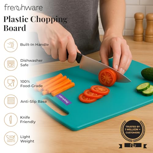 Frenchware Plastic Cutting-Chopping Board with Handle (Blue, Large) for Vegetable, Fruits, Cheese, Premium-Grade Plastic, 100% Food Safe, BPA-Free, Dishwasher Safe, Microwave Safe, Anti Bacterial - Image 2