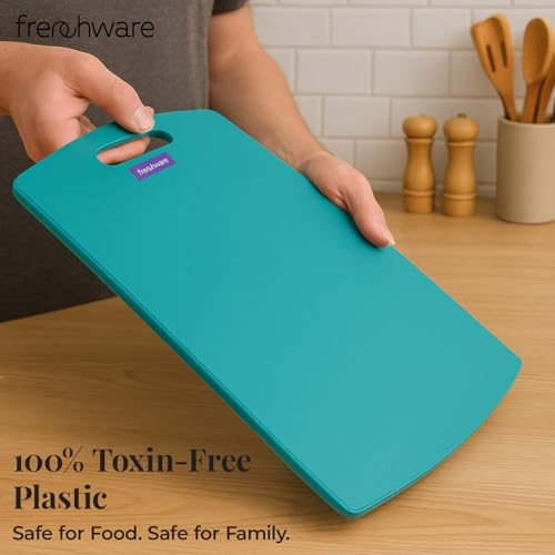 Frenchware Plastic Cutting-Chopping Board with Handle (Blue, Large) for Vegetable, Fruits, Cheese, Premium-Grade Plastic, 100% Food Safe, BPA-Free, Dishwasher Safe, Microwave Safe, Anti Bacterial - Image 5