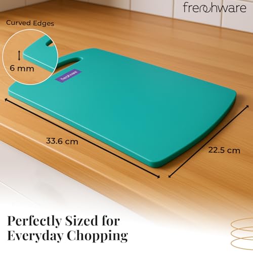 Frenchware Plastic Cutting-Chopping Board with Handle (Blue, Large) for Vegetable, Fruits, Cheese, Premium-Grade Plastic, 100% Food Safe, BPA-Free, Dishwasher Safe, Microwave Safe, Anti Bacterial - Image 3